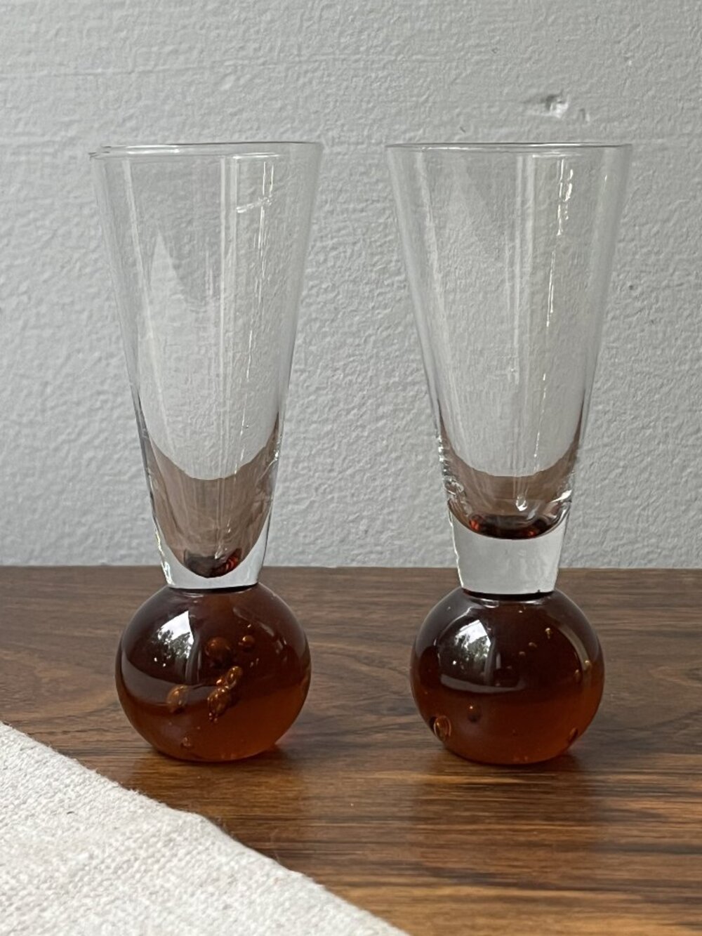 Brown Bubble Ball Base Shot Glasses Set of 2 Mid Century Modern 4.5"